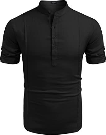 henley style linen shirt men casual beach shirt short sleeve t shirt summer - 