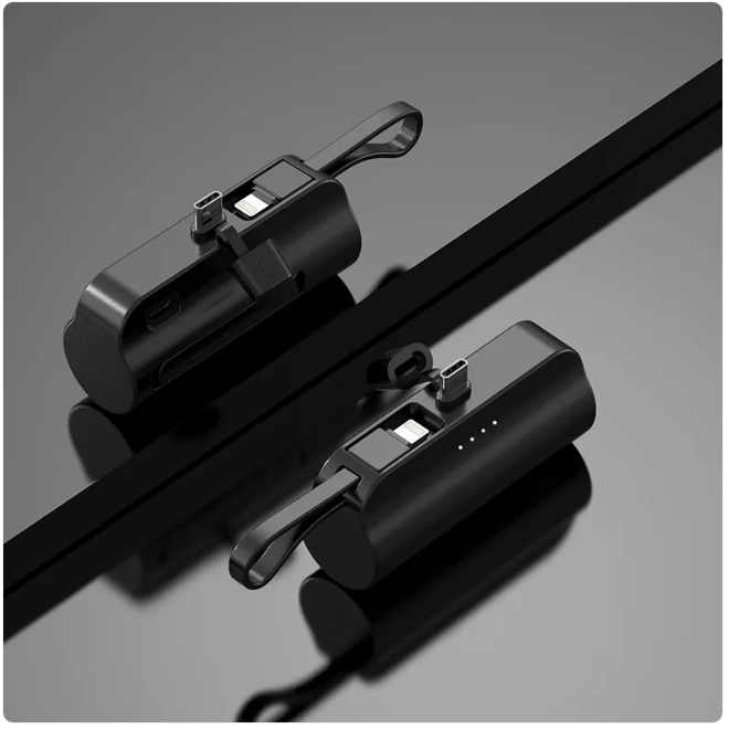 Fast Charger for Android & iPhone — Portable USB-C Power Bank with Built-In Cable, Quick Charge