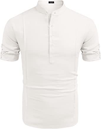 henley style linen shirt men casual beach shirt short sleeve t shirt summer - 