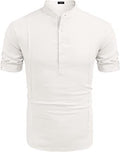 henley style linen shirt men casual beach shirt short sleeve t shirt summer - 