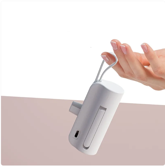 Fast Charger for Android & iPhone — Portable USB-C Power Bank with Built-In Cable, Quick Charge