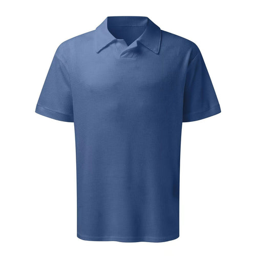 2pcs set men v neck polo shirt lapel short sleeve mens suit waffle style casual fashion t shirt summer - 