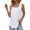 summer tank tops for women loose fit pleated square neck sleeveless tops vest t shirt - 