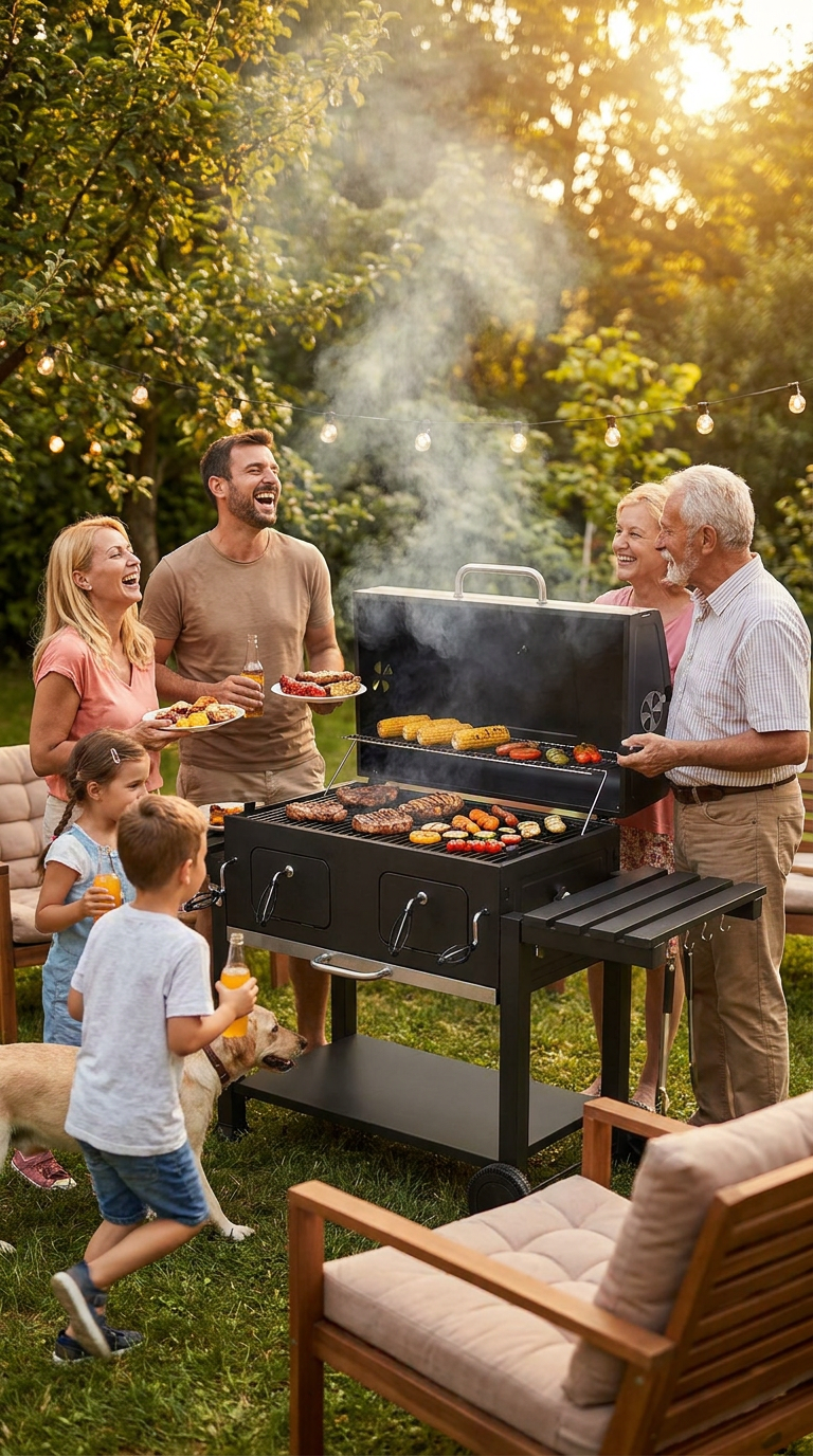 Charcoal Grill, 780 sq.in. Extra-Large Charcoal Barbecue Grill with 2 Liftable Charcoal Trays & Folding Side Tables, High-Temp Powder-Coated