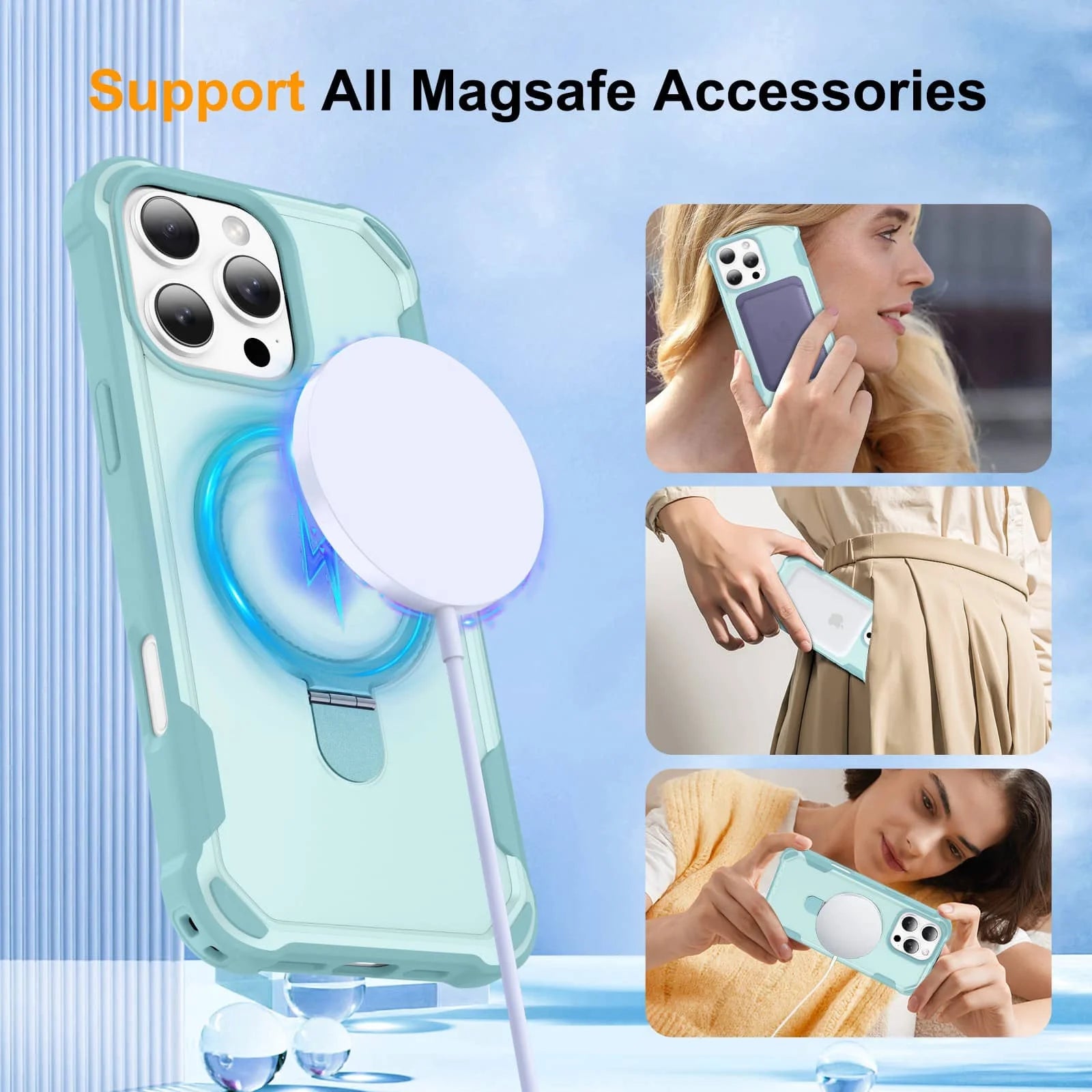 For iPhone 16e/16/15/14/16 Plus 11 Stand Case Compatible with Magnetic, Built-in Ring Holder Drop Protection Cover