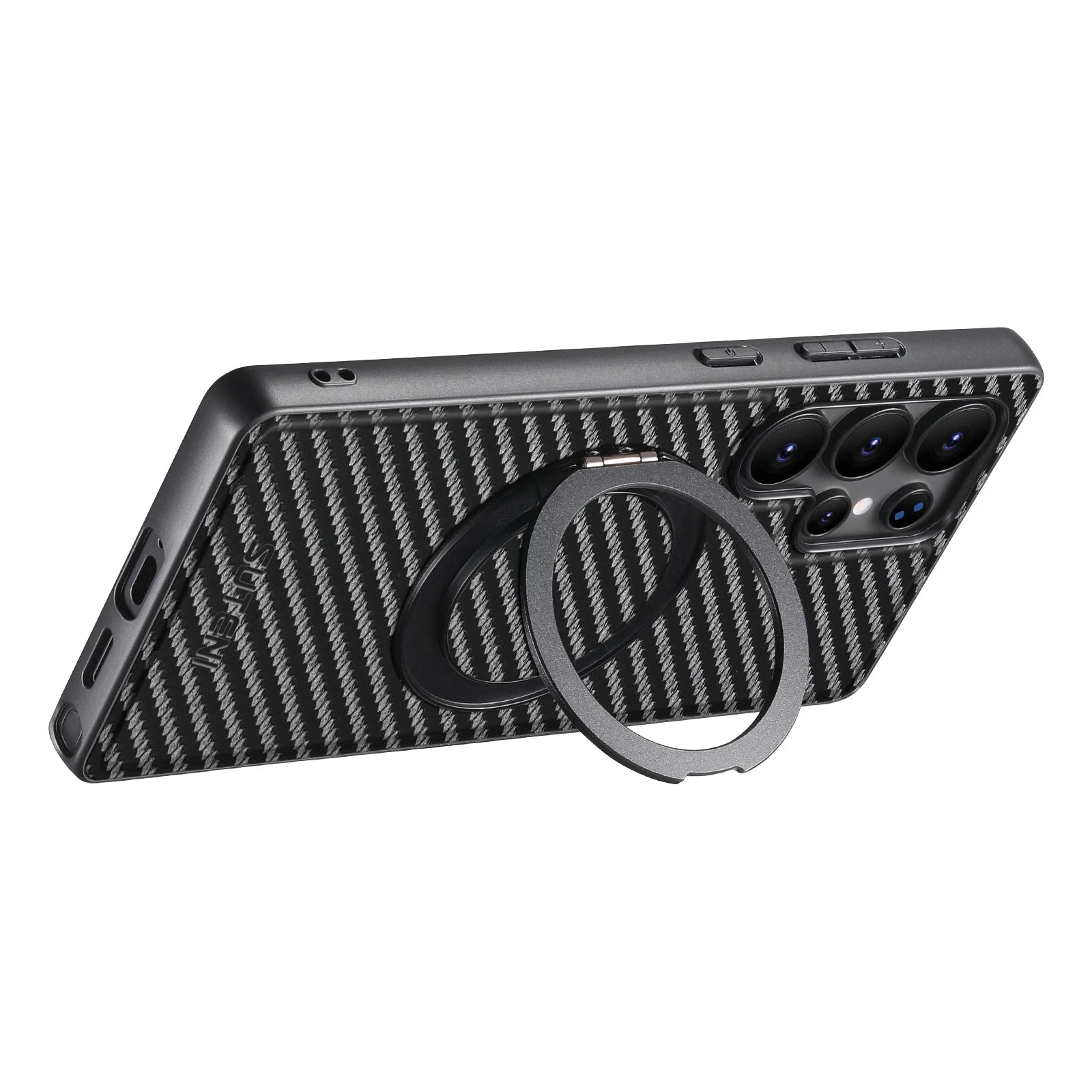 SUTENI Carbon Fiber Phone Case Wireless Charging 360° Rotating Stand
