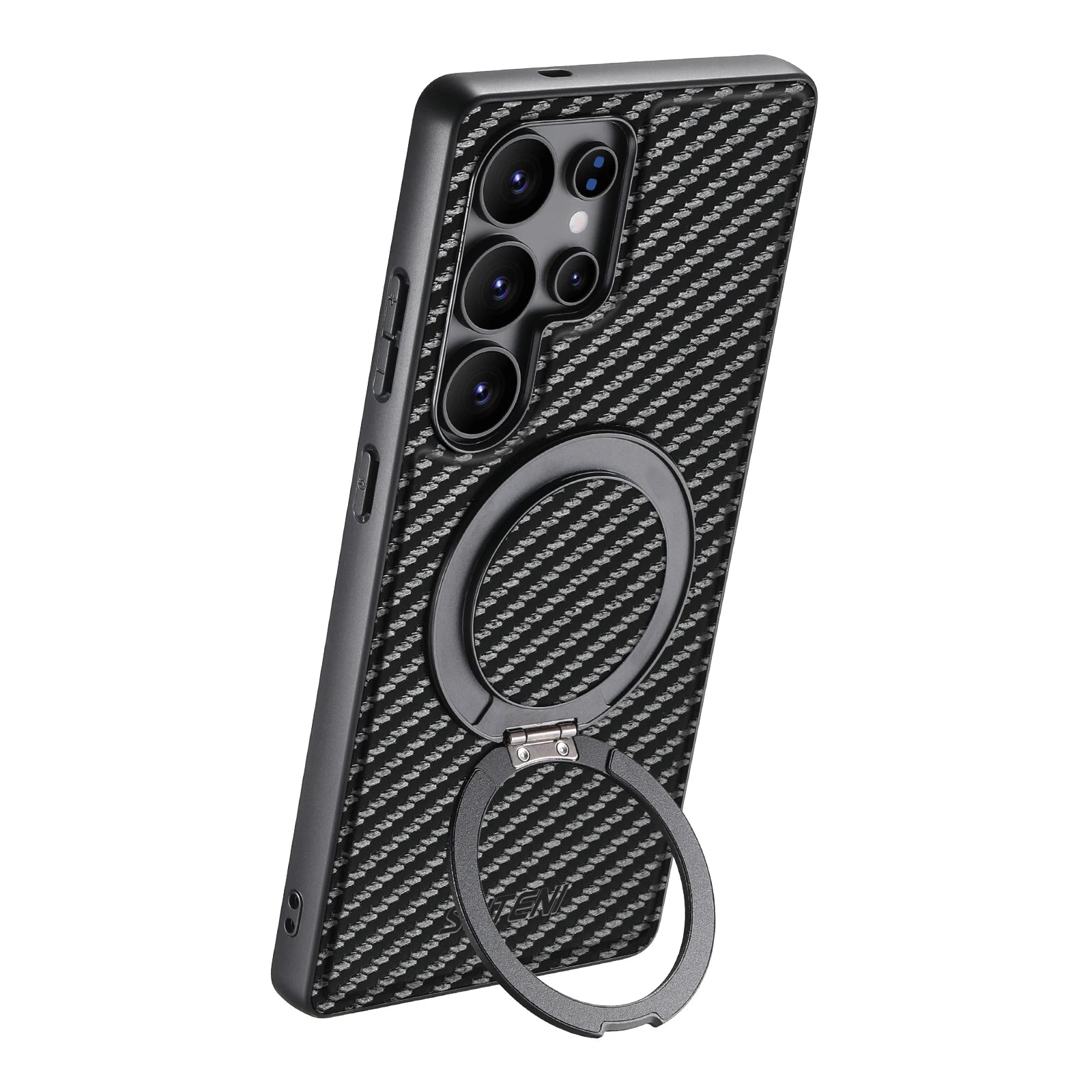 SUTENI Carbon Fiber Phone Case Wireless Charging 360° Rotating Stand