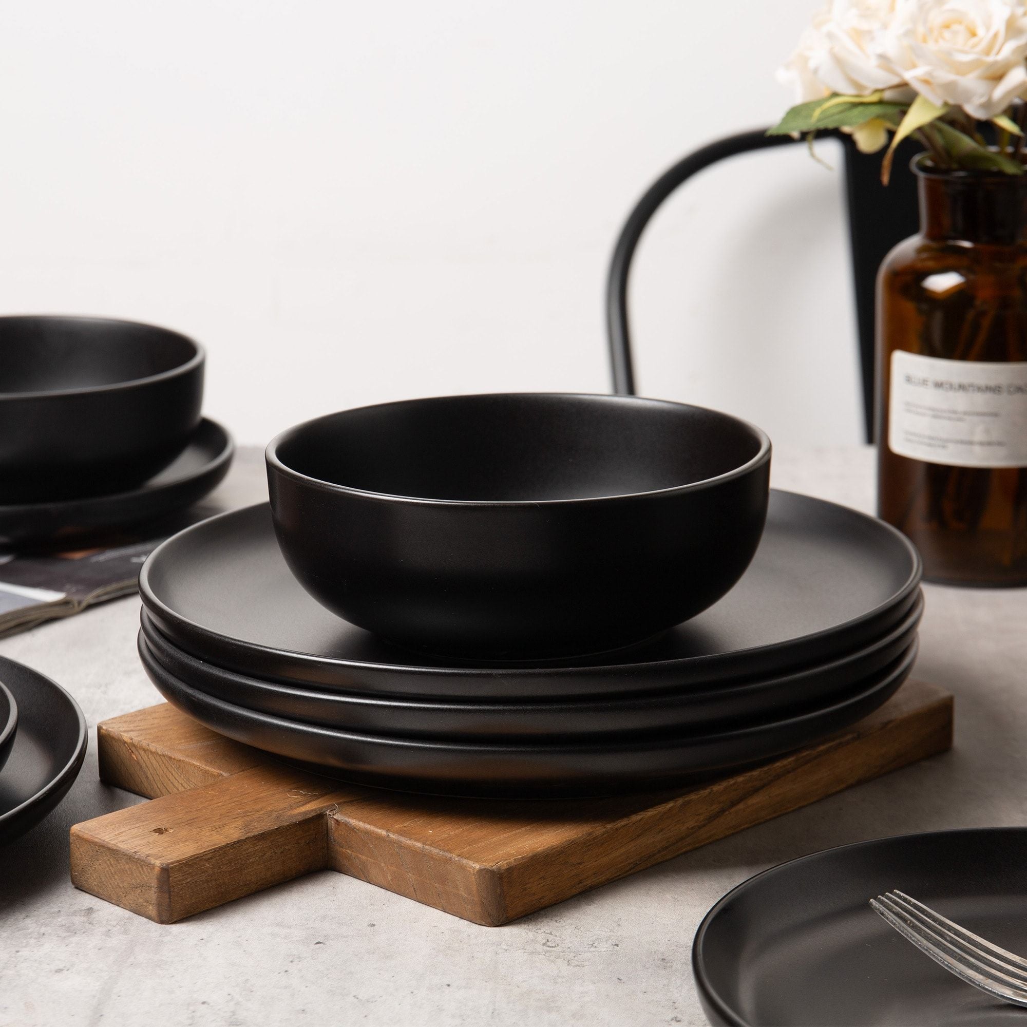 12 piece stoneware dinner plates bowls sets microwave dishwasher safe non toxic dinner plates bowls set stackable matte 