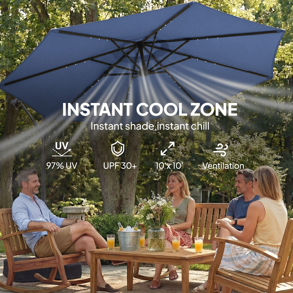 10 ft cantilever patio umbrella with light weight offset hanging outdoor umbrella with protective cover dark blue - imag