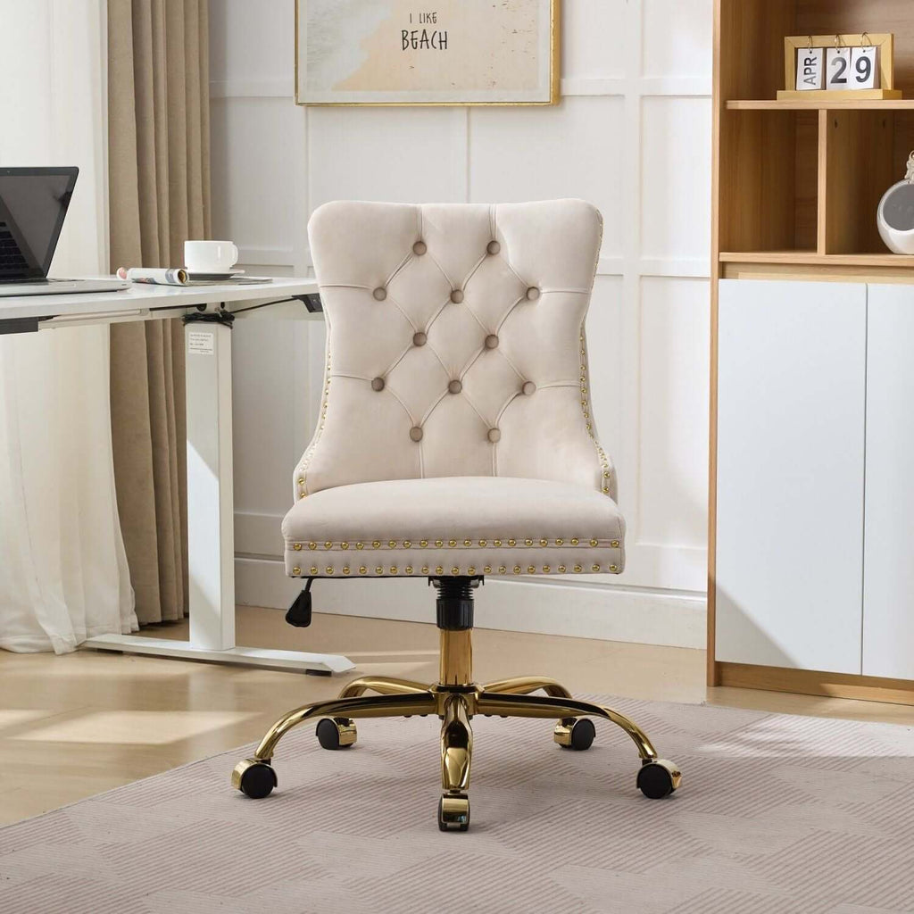elegant velvet upholstered office chair with adjustable height swivel feature perfect for home or workspace - 