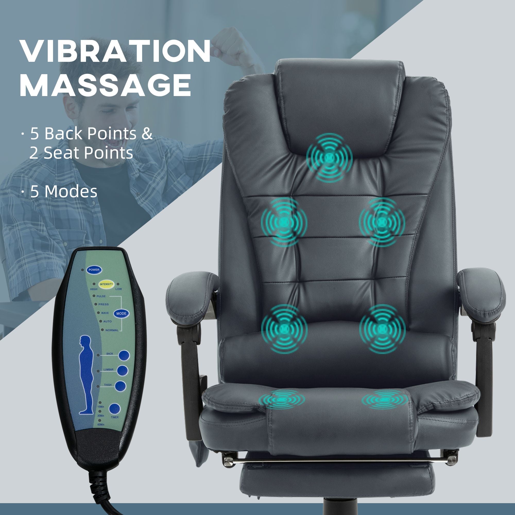 ergonomic 7 point vibrating massage desk chair with lumbar support footrest stylish blue - 