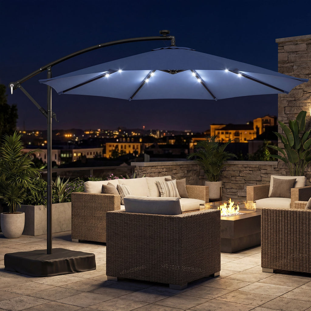 10 ft cantilever patio umbrella with light weight offset hanging outdoor umbrella with protective cover dark blue - imag