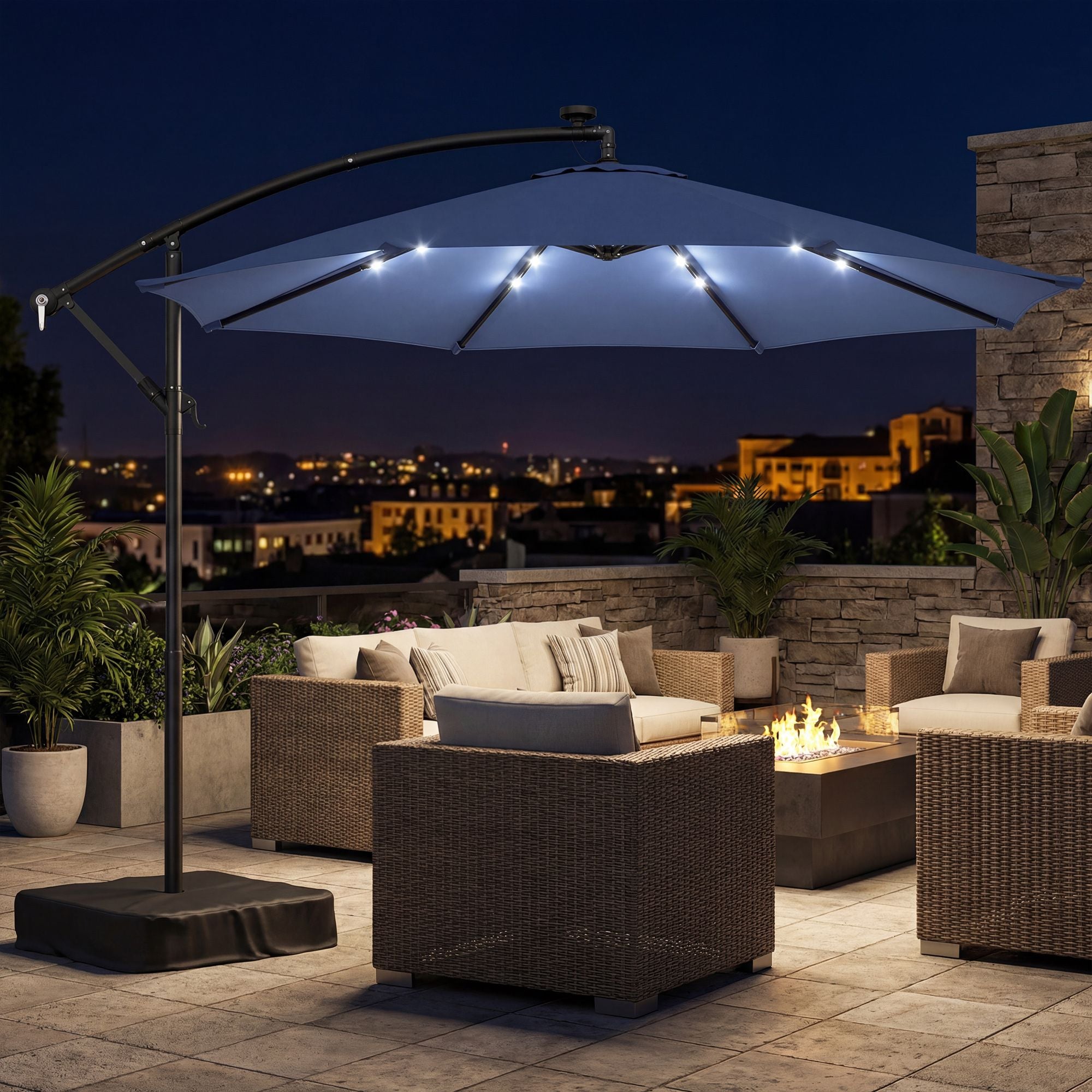 10 ft cantilever patio umbrella with light weight offset hanging outdoor umbrella with protective cover dark blue - imag