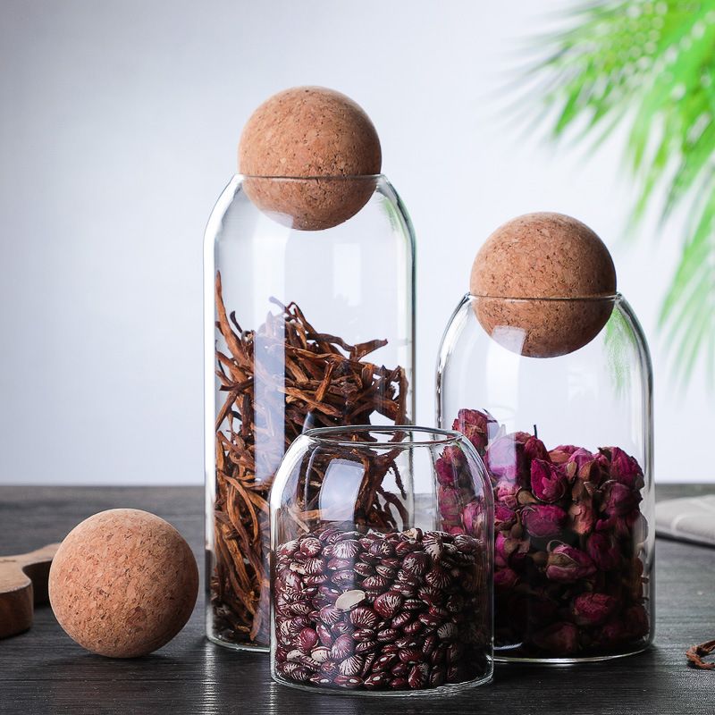 sealed glass storage jar with cork cap perfect for tea coffee dry foods - 