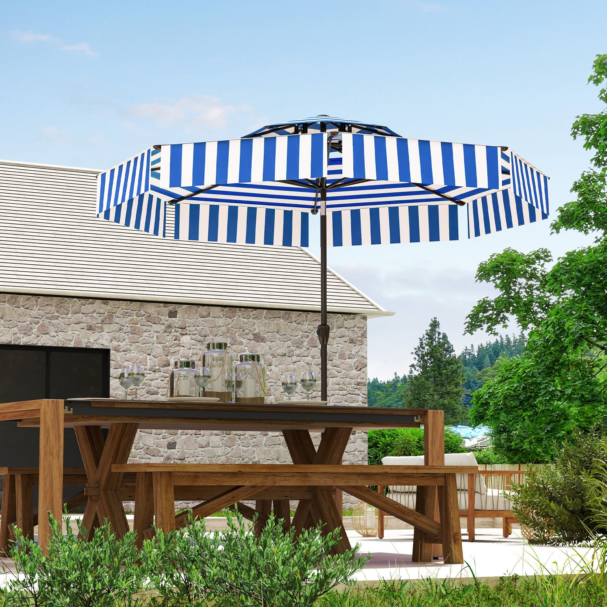 8 6ft patio umbrella upf 30 outdoor market umbrella 2 tier vented patio table umbrella with crank 8 ribs tiltable porch 