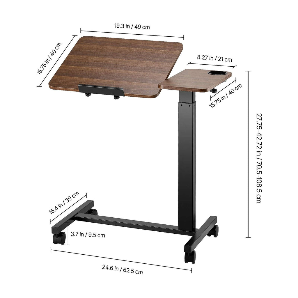 portable overbed desk with height angle adjustments rolling laptop table with cup holder for study work - 