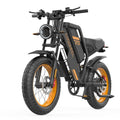 High?performance 1000W off?road e?bike with 48V battery and 20?inch fat tires, side view on trail