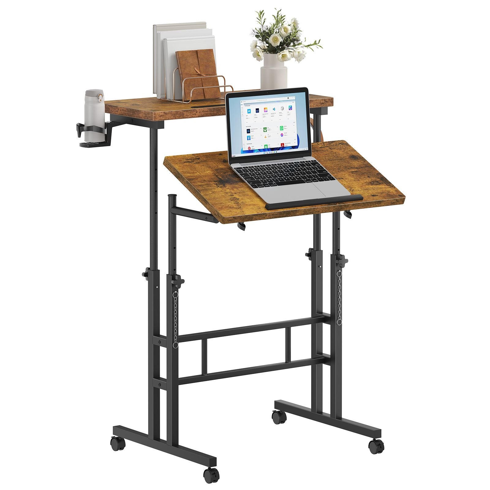 24inch manual height adjustable split top standing desk on wheels sit stand workstation with rolling base space saving t