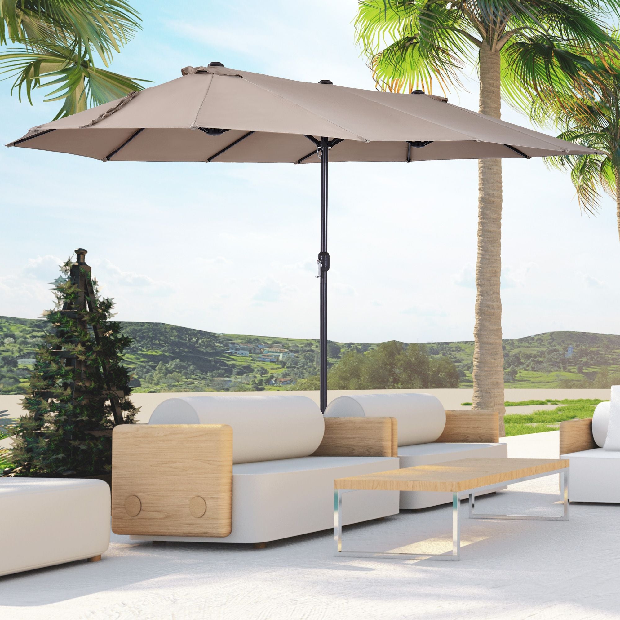 patio umbrella 15ft double sided outdoor market extra large umbrella with crank handle for deck lawn backyard and pool t