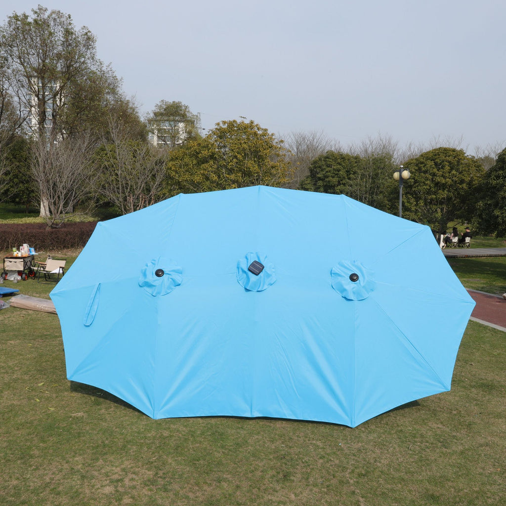 15x9ft large double sided rectangular outdoor twin patio market umbrella with light and base blue - 