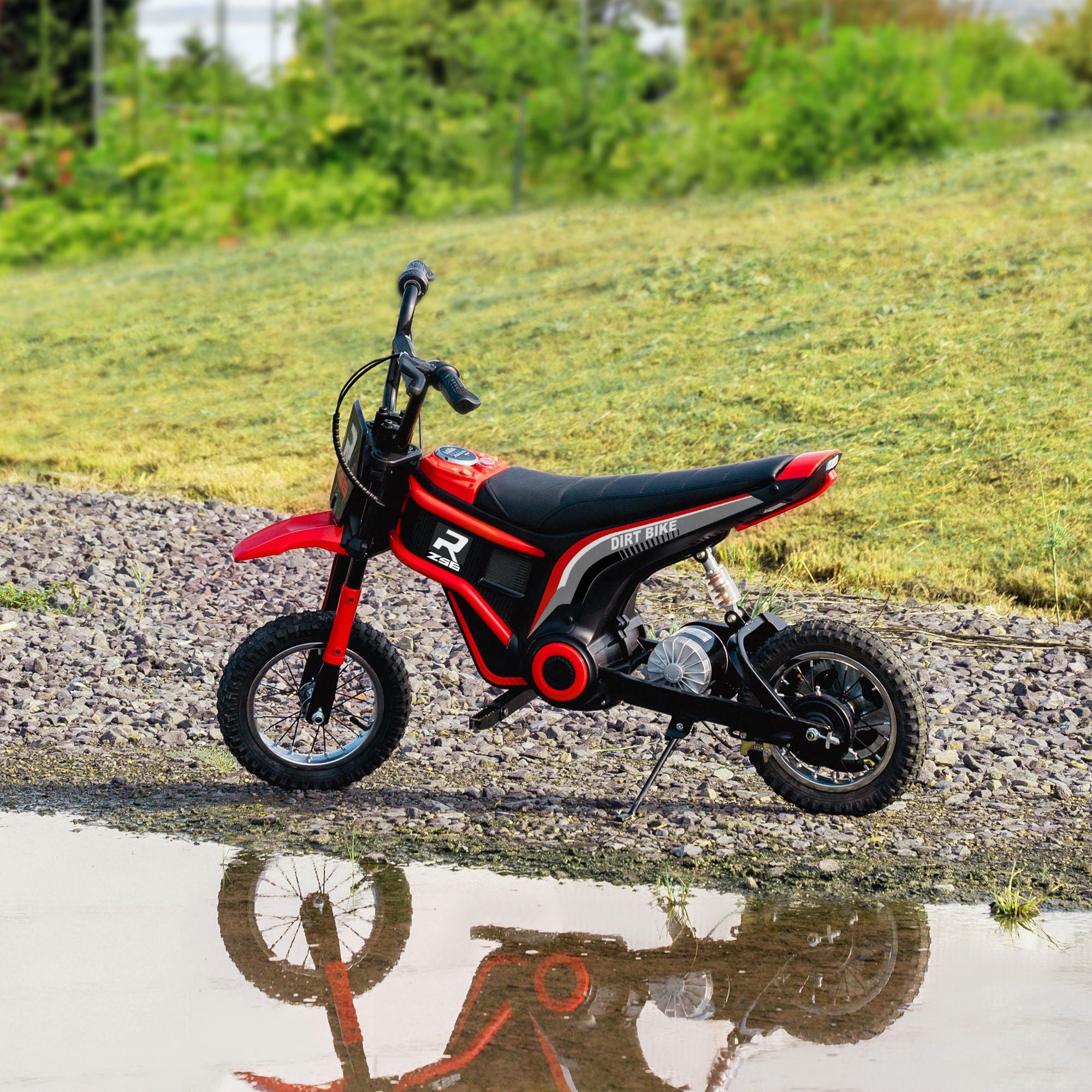 Aosom off?road e?bike, detail of frame graphics and red bodywork