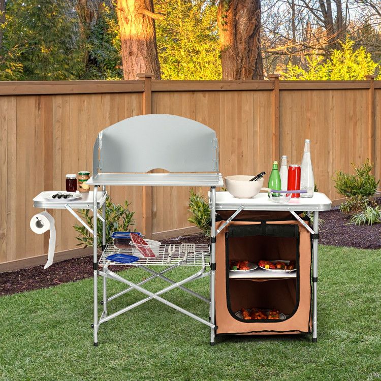 foldable outdoor bbq portable grilling table with windscreen bag - 