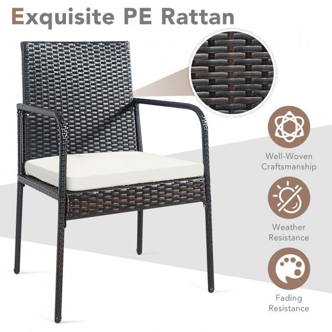 4 pieces patio wicker rattan dining set with comfy cushions - 