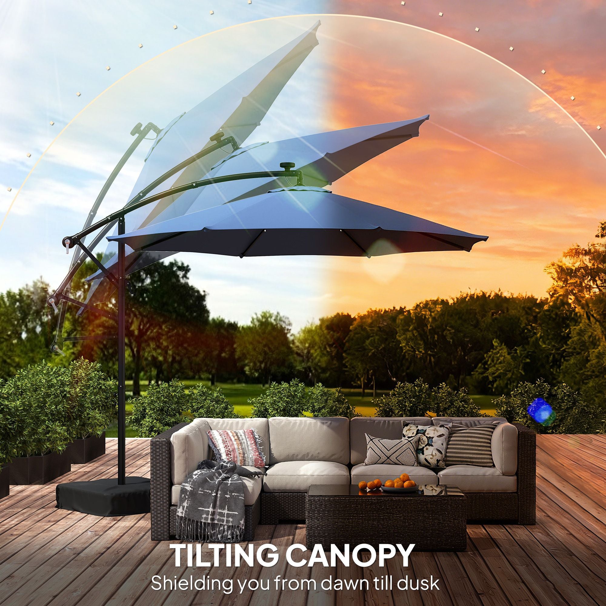 10 ft cantilever patio umbrella with light weight offset hanging outdoor umbrella with protective cover dark blue - imag