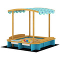 wooden sandbox with dinosaur print canopy kids sandbox outdoor with bench seats 2 storage bins - 