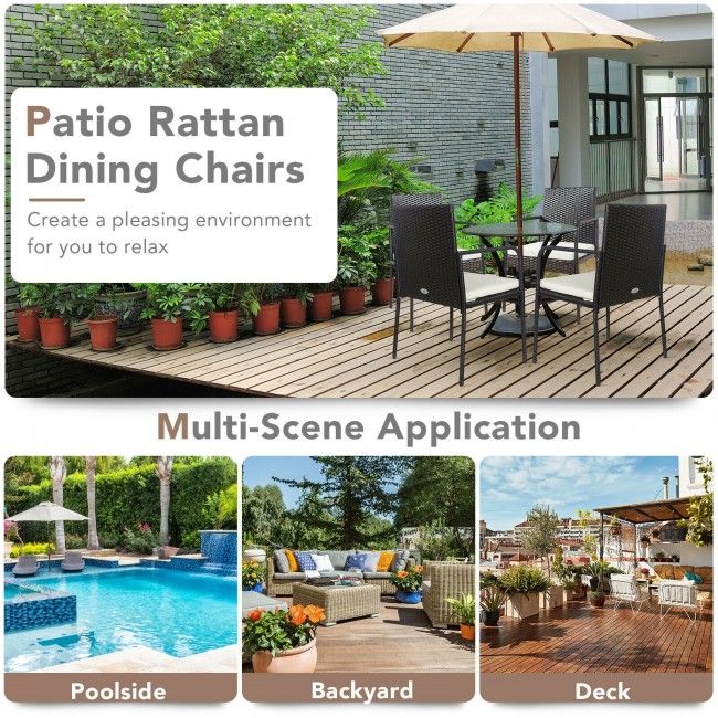 4 pieces patio wicker rattan dining set with comfy cushions - 
