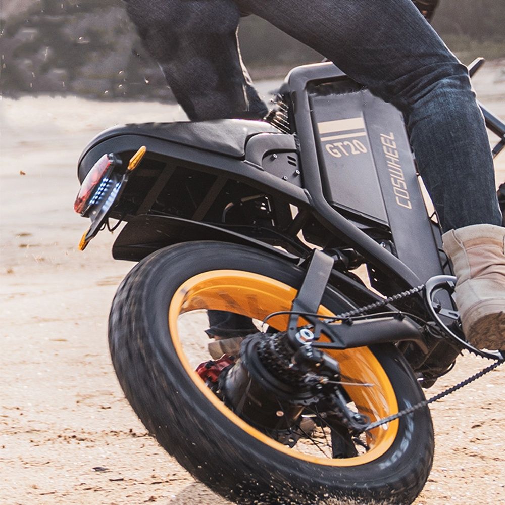 High?performance off?road electric bike, full bike profile on rocky terrain