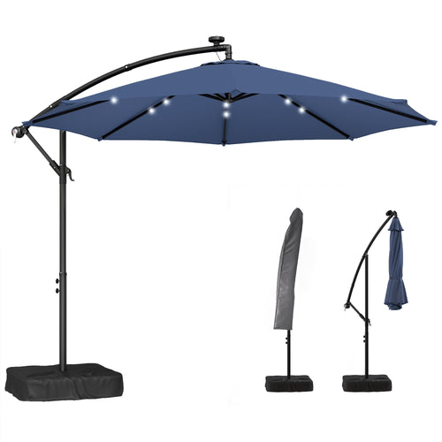 10 ft cantilever patio umbrella with light weight offset hanging outdoor umbrella with protective cover dark blue - imag