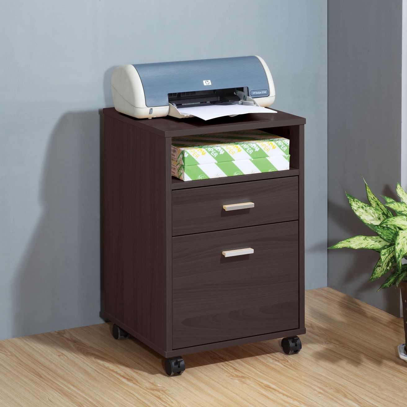home office desk with modesty panel and detached file cabinet on locking wheels with two drawers file drawer cubby shelf