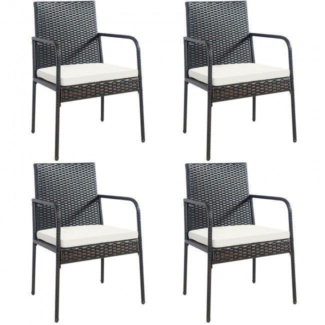 4 pieces patio wicker rattan dining set with comfy cushions - 
