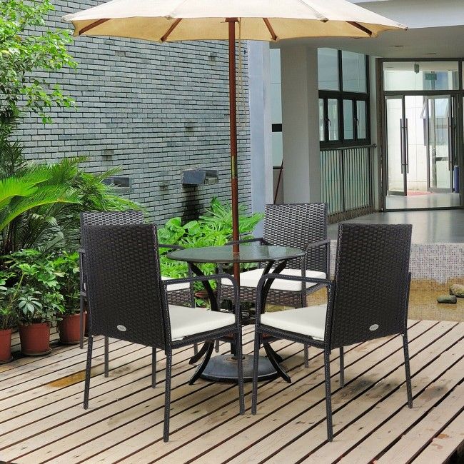 4 pieces patio wicker rattan dining set with comfy cushions - 