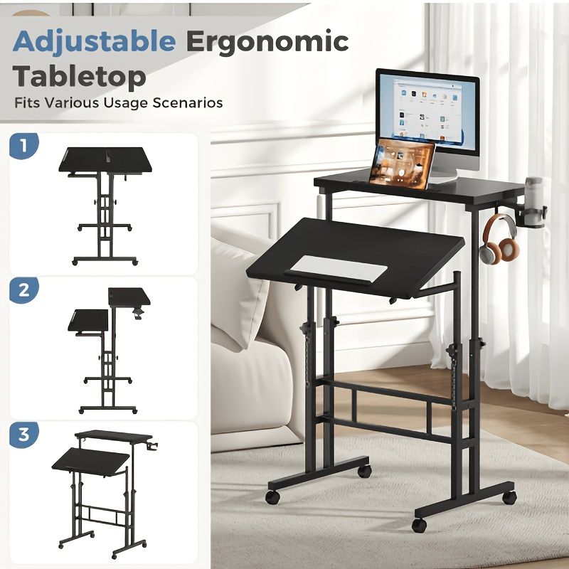 24inch manual height adjustable split top standing desk on wheels sit stand workstation with rolling base space saving t