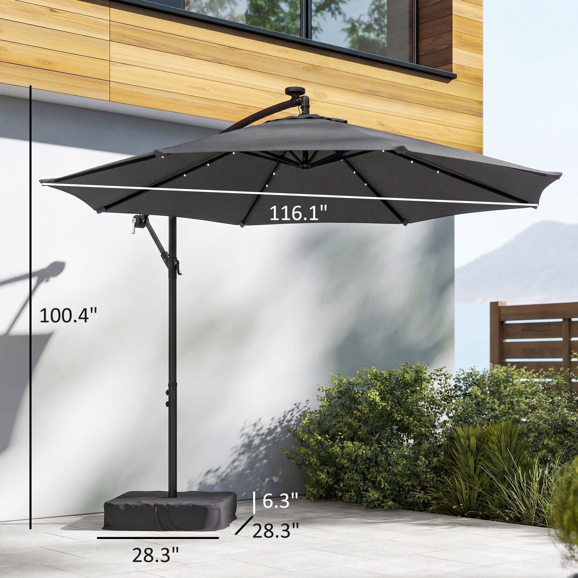 10 ft Cantilever Patio Umbrella with Light, Weight, Offset Hanging Out –  RGD Essentials Market