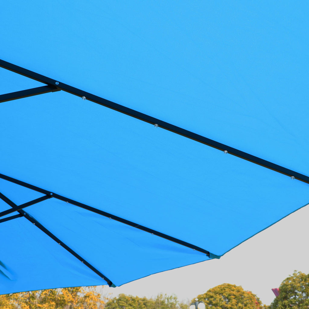 15x9ft large double sided rectangular outdoor twin patio market umbrella with light and base blue - 
