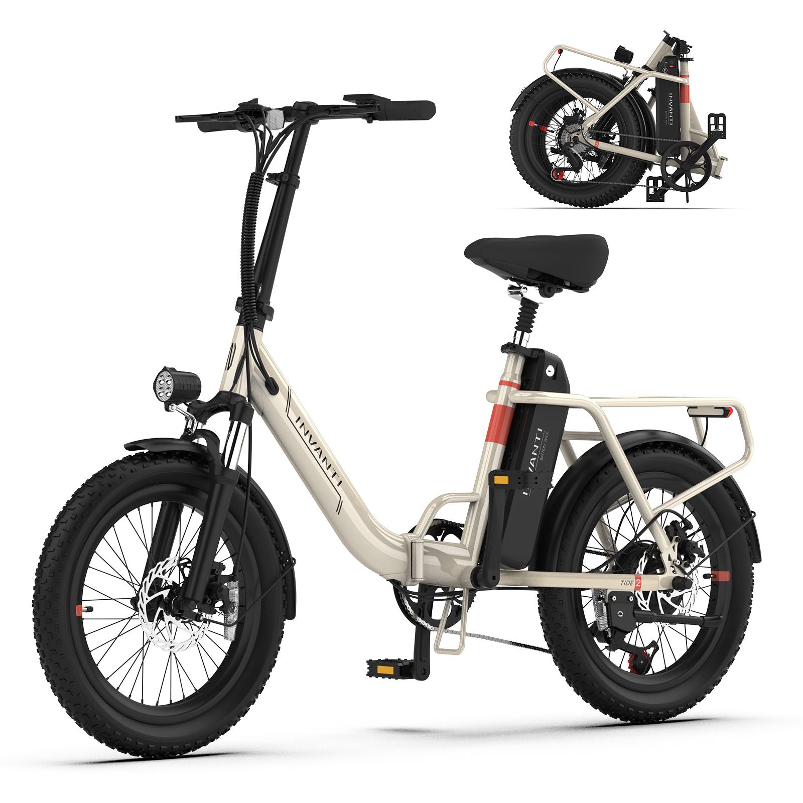  Invanti EB11 electric bike, close-up of battery pack and frame hinge