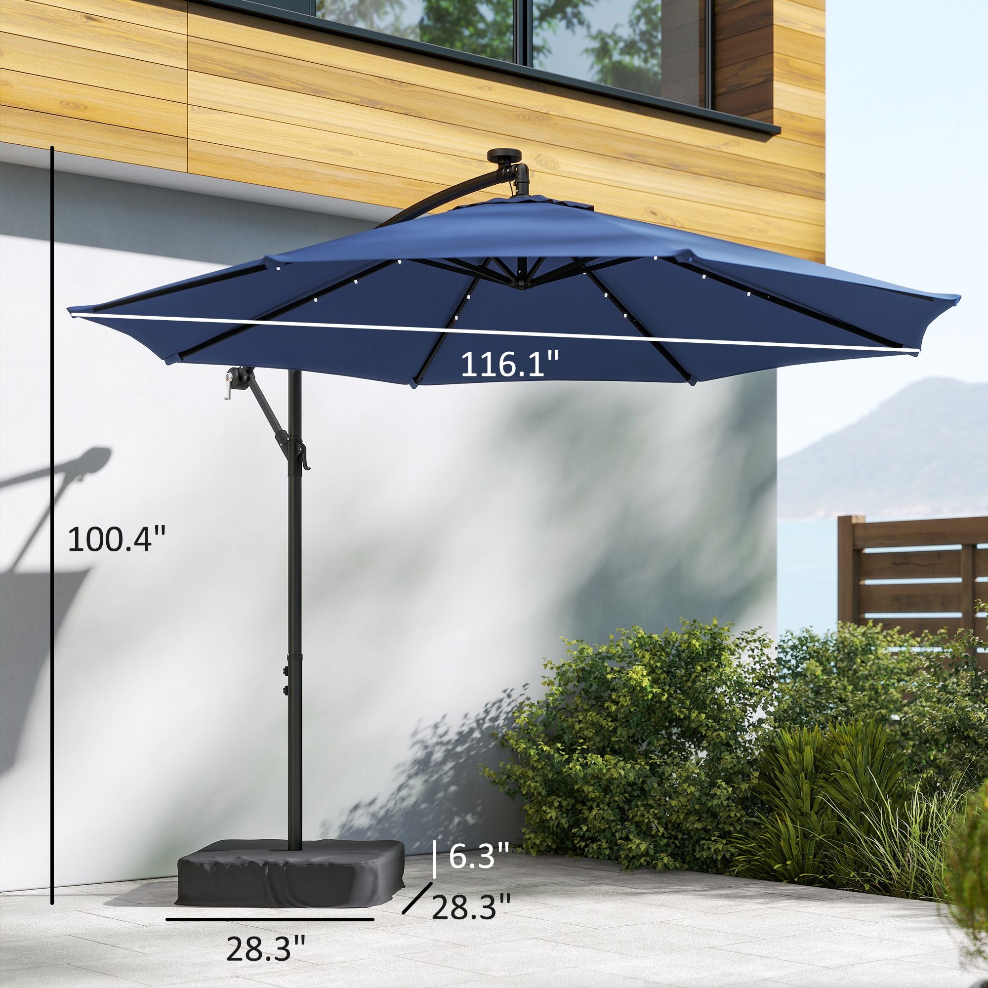 10 ft Cantilever Patio Umbrella with Light, Weight, Offset Hanging Out – RGD Essentials Market 10 ft Cantilever Patio Umbrella with Light, Weight, Offset Hanging Out – RGD Essentials Market