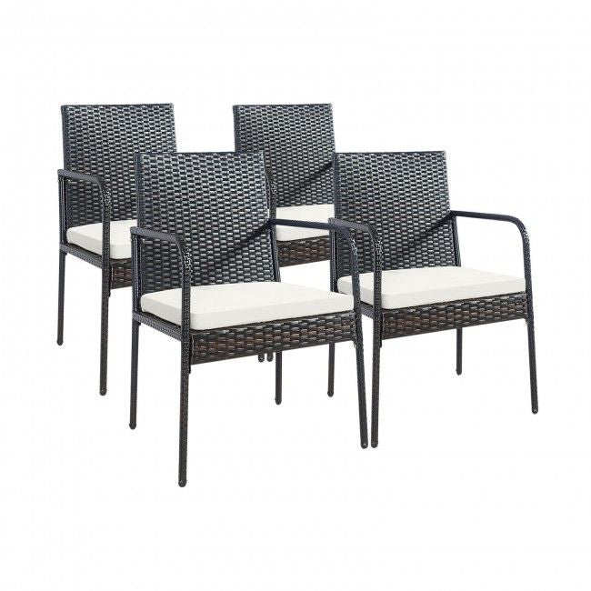 4 pieces patio wicker rattan dining set with comfy cushions - 