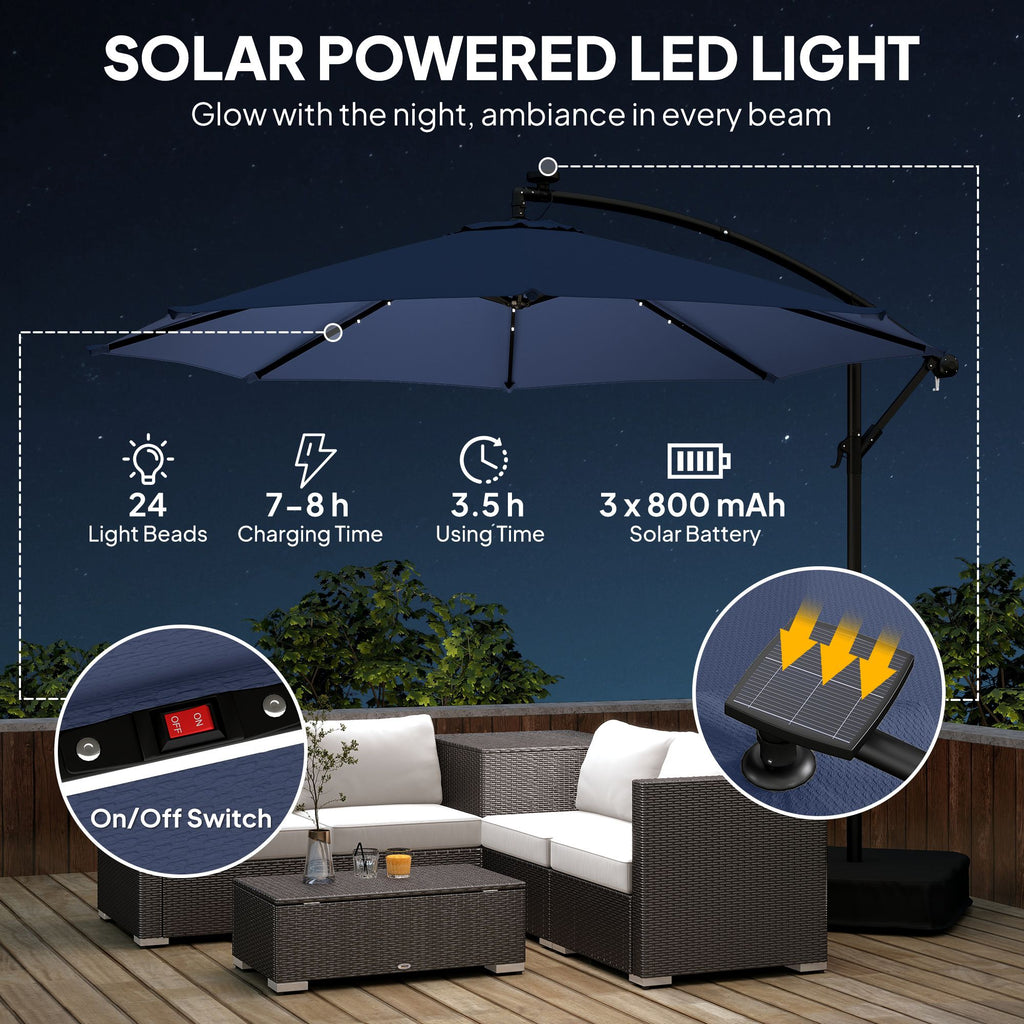 10 ft cantilever patio umbrella with light weight offset hanging outdoor umbrella with protective cover dark blue - imag