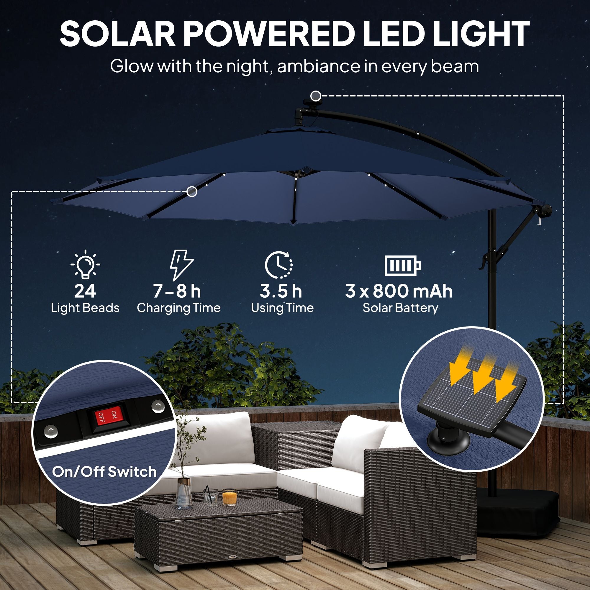 10 ft cantilever patio umbrella with light weight offset hanging outdoor umbrella with protective cover dark blue - imag
