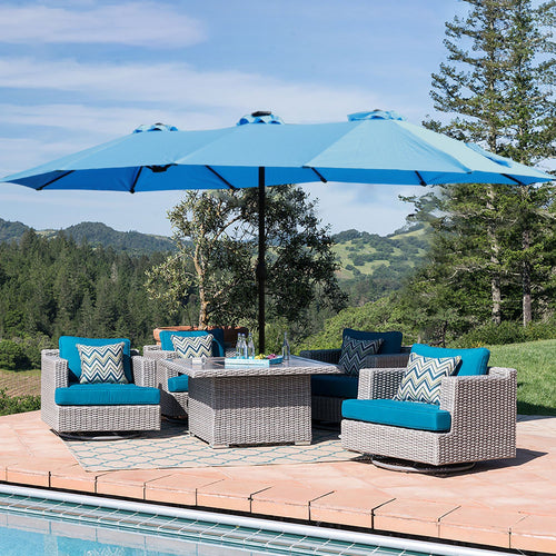 15x9ft large double sided rectangular outdoor twin patio market umbrella with light and base blue - 