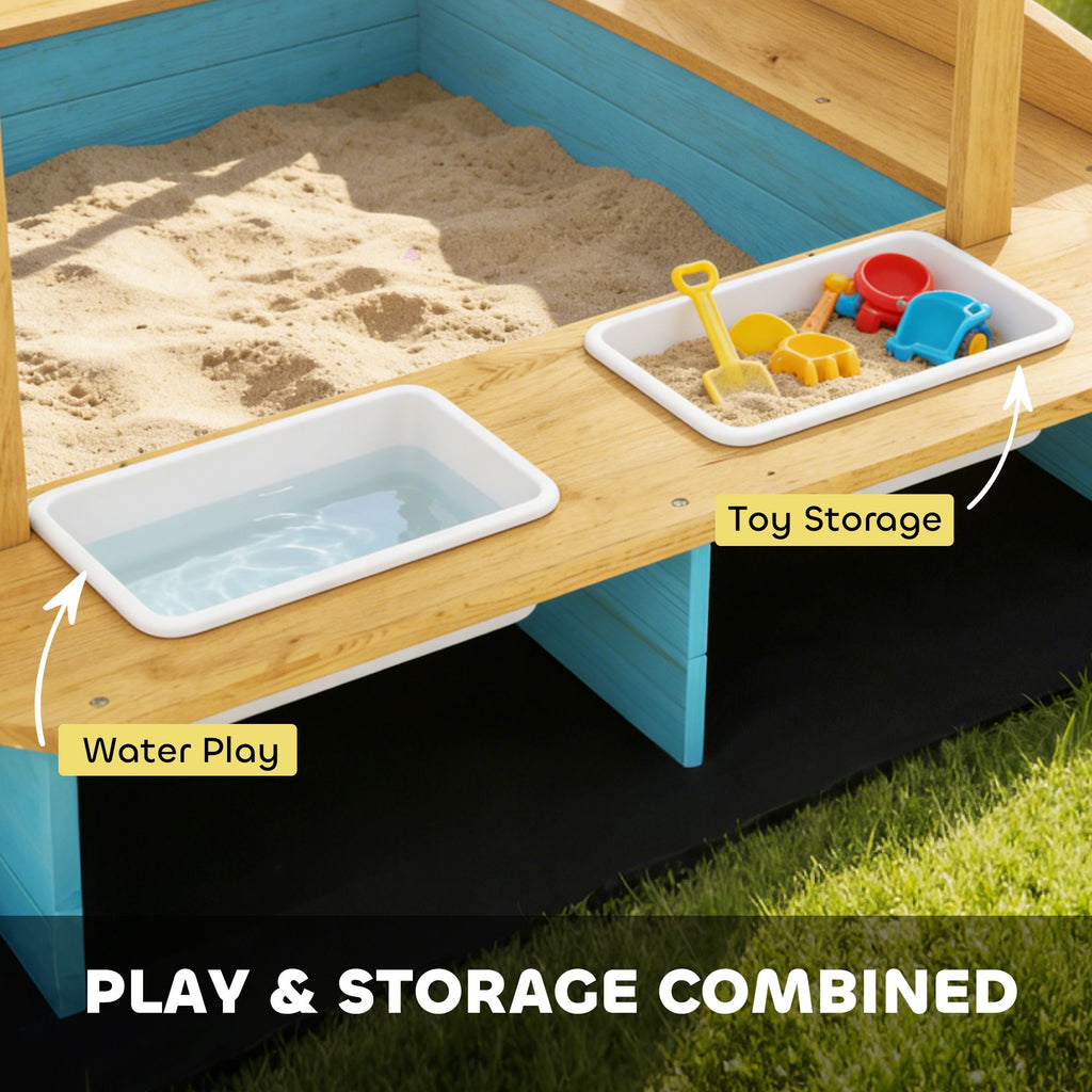 wooden sandbox with dinosaur print canopy kids sandbox outdoor with bench seats 2 storage bins - 