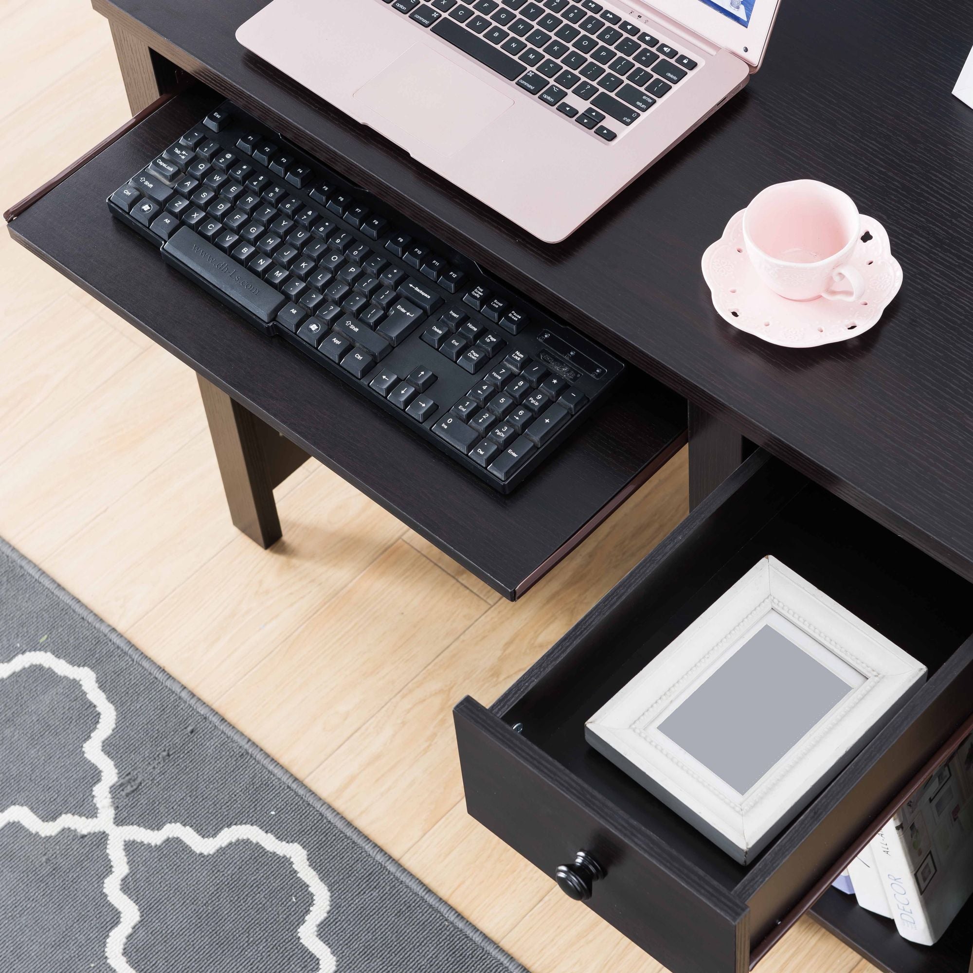 stylish red cocoa espresso writing desk 39 compact laptop desk with drawer wooden knob for home office - 