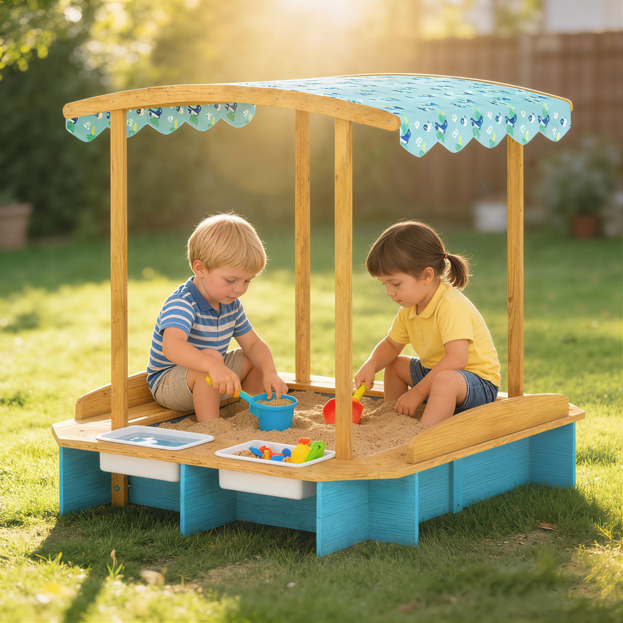 wooden sandbox with dinosaur print canopy kids sandbox outdoor with bench seats 2 storage bins - 
