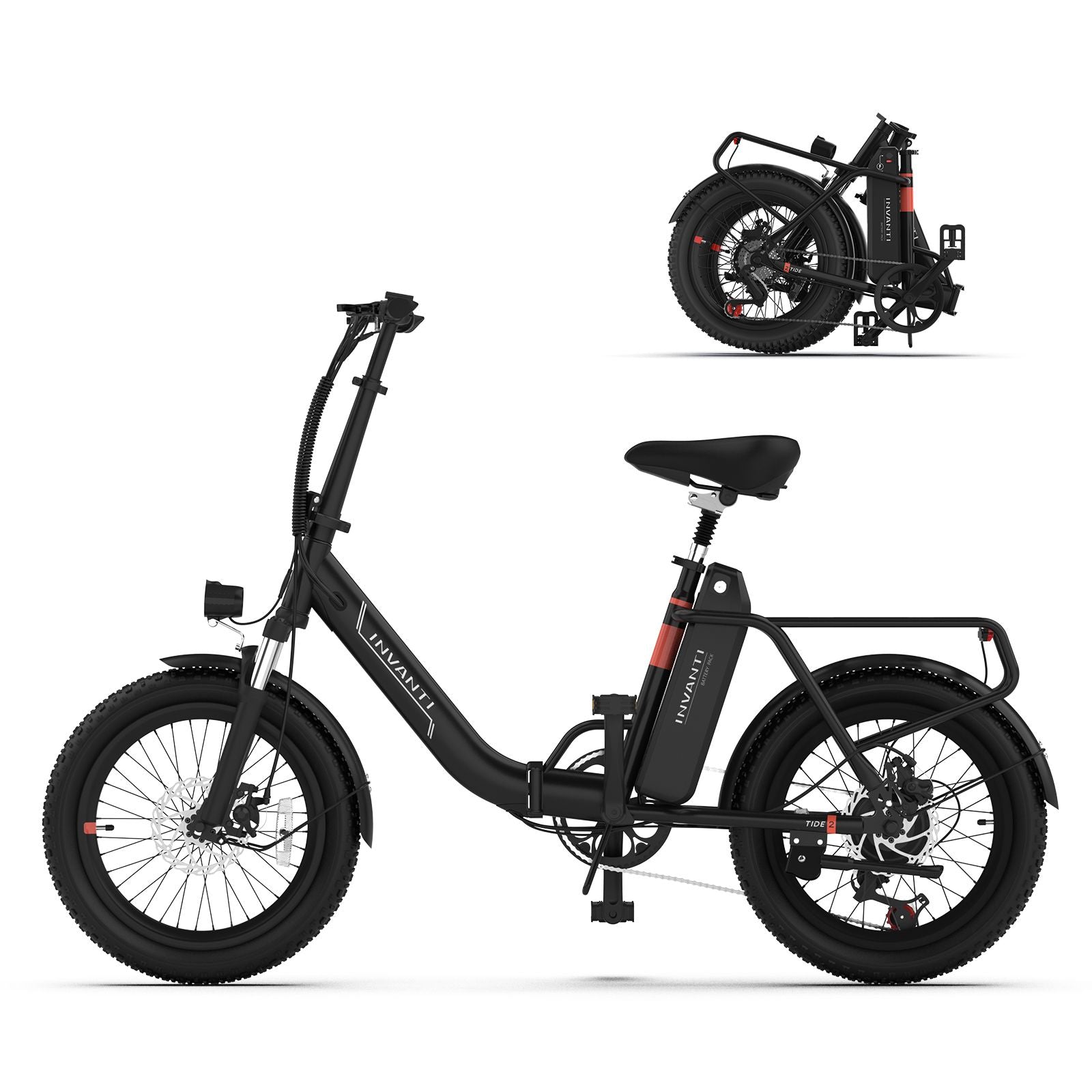 Invanti EB11 folding electric bike, front angled view showing handlebars and headlight