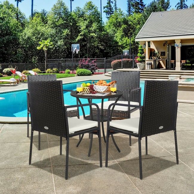 4 pieces patio wicker rattan dining set with comfy cushions - 