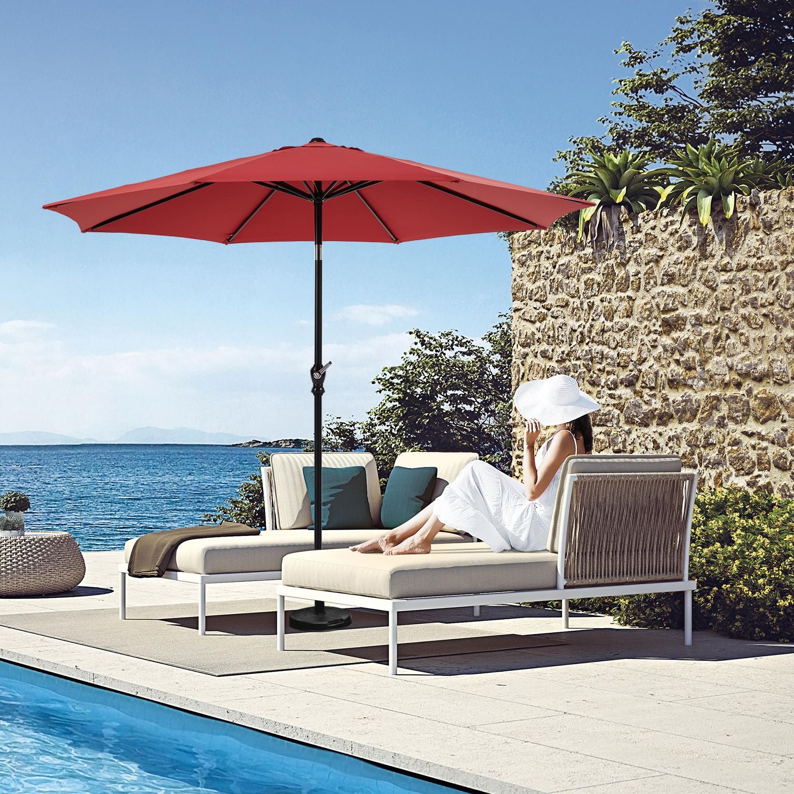 7 5 foot outdoor terrace sun umbrella with button tilt and hand cranking device 6 rib design uv15 waterproof fabric - im
